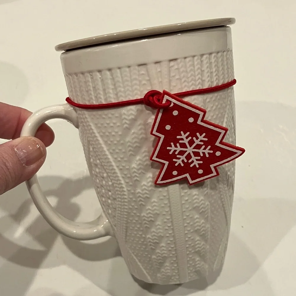 Textured White Stoneware Mug & Infuser